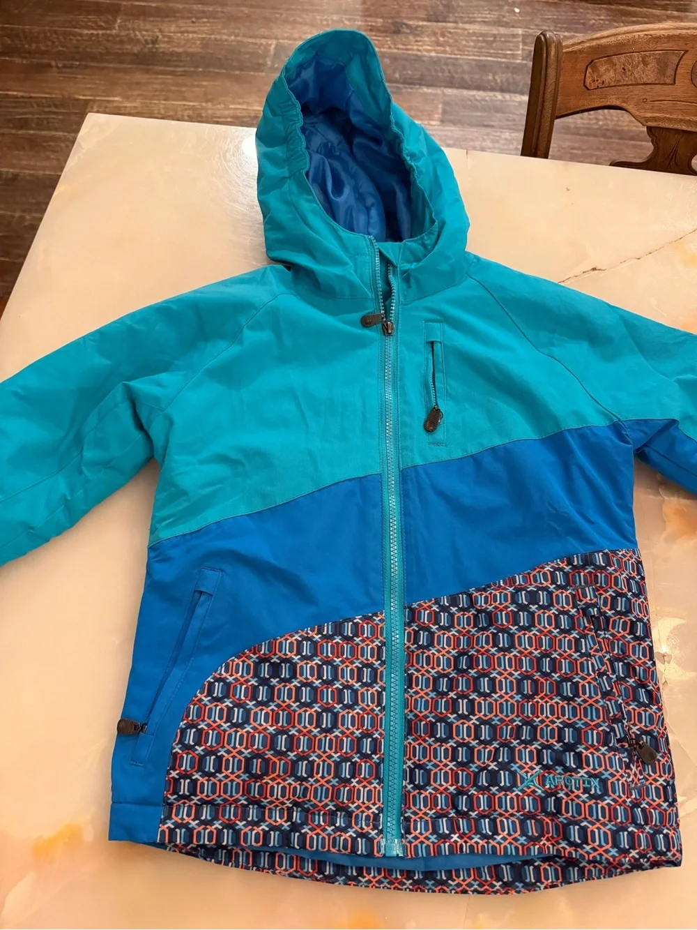 Arctix Kids Teal & Blue Hooded Raincoat with Patterned Hem